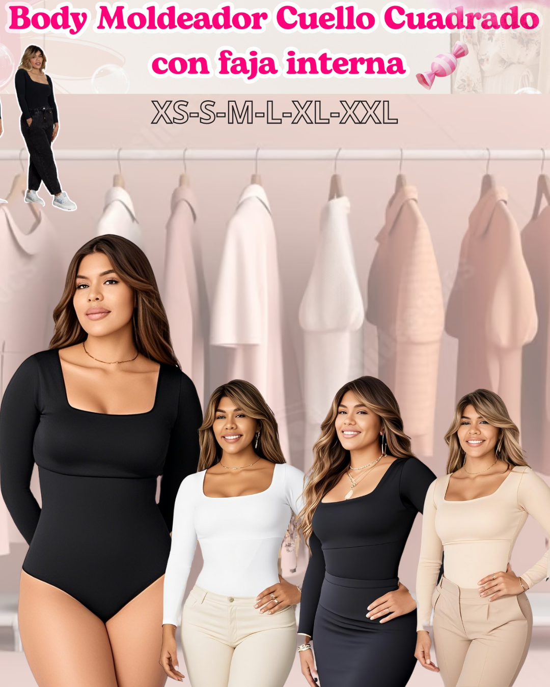 ✨BODY MOLDEADOR CON FAJA MANGA LARGA CUELLO CUADRADO ✨